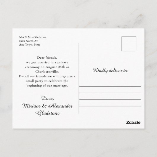 私たちは結婚アナウンスポストカードを逃げた ポストカード (裏面)