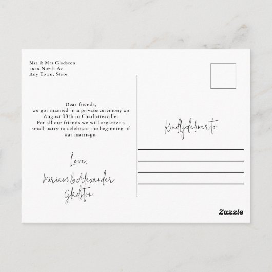 私たちは結婚アナウンスポストカードを逃げた ポストカード (裏面)