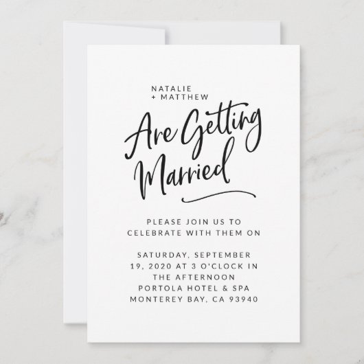 私たちは結婚スクリプト結婚式招待状 セーブザデート (正面)