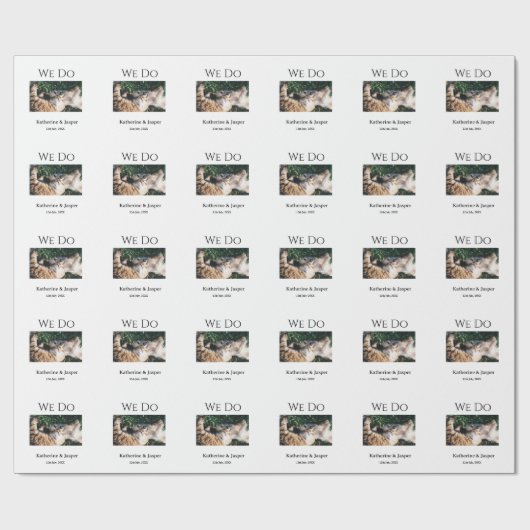 私たちは結婚婚約ペット名の写真の日付を行う ラッピングペーパー (フラット)