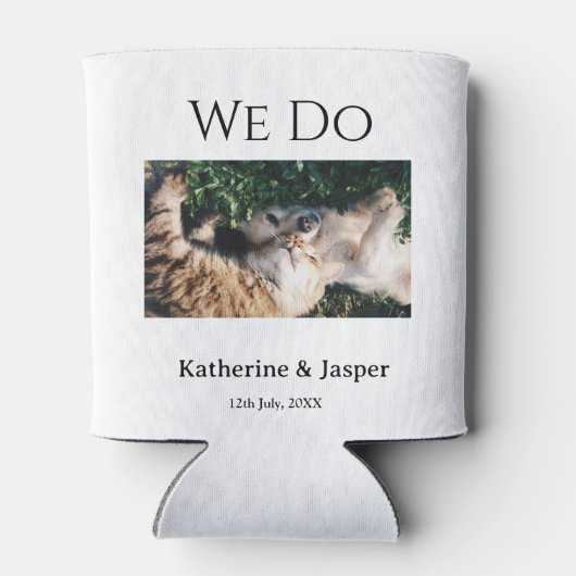 私たちは結婚婚約ペット名の写真の日付を行う 缶クーラー (裏面)