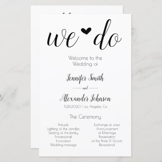 私たちは結婚式のプログラムを行う産業ミニマリスト (正面/裏面)