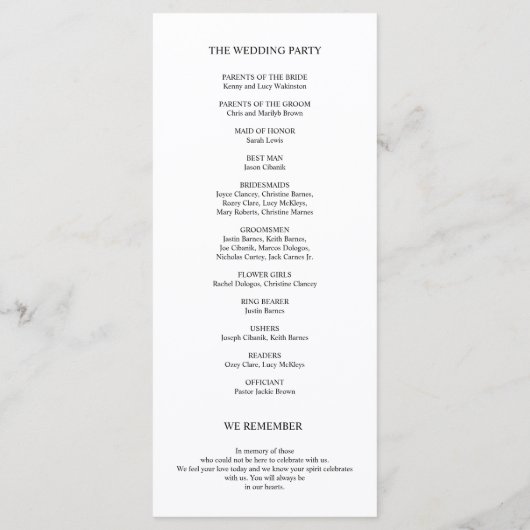 私たちは結婚式 プログラムカードを書テーマで行う プログラム (裏面)