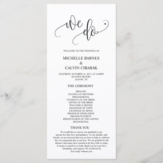 私たちは結婚式 プログラムカードを書テーマで行う プログラム (正面)