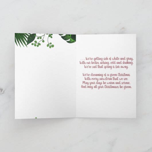 私たちは緑のクリスマスフラミンゴの夢を見ている カード (内部)
