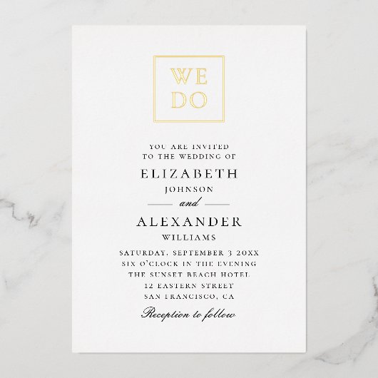 私たちは行う。エレガントシンプルタイポグラフィ結婚ズ 箔招待状 (正面)