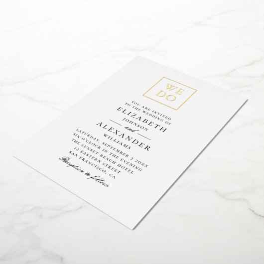 私たちは行う。エレガントシンプルタイポグラフィ結婚ズ 箔招待状 (回転した状態)