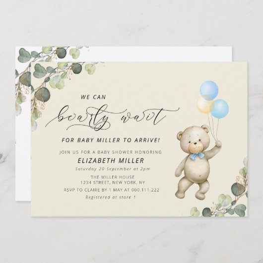 私たちは赤ちゃんのシャワーの招待状を待つ喜び 招待状 (正面/裏面)