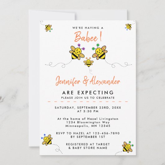 私たちは赤ちゃんを持っている！カップルの赤ちゃんシャワー 招待状 (正面)