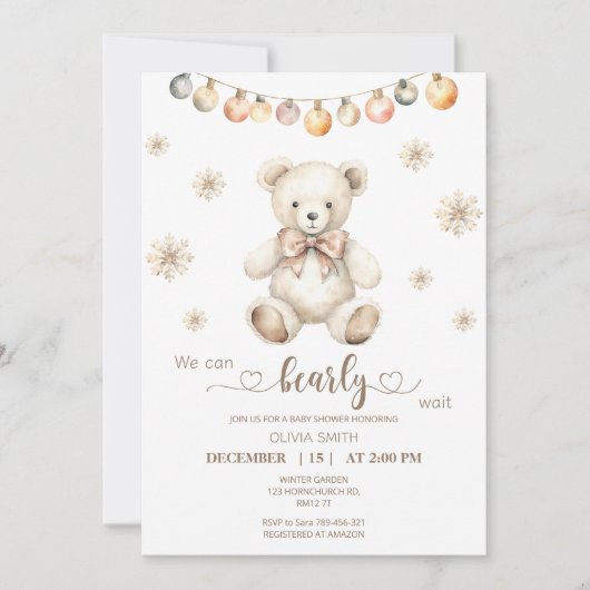 私たちは赤ちゃんシャワーのクリスマスの冬を待つことができる 招待状 (正面)