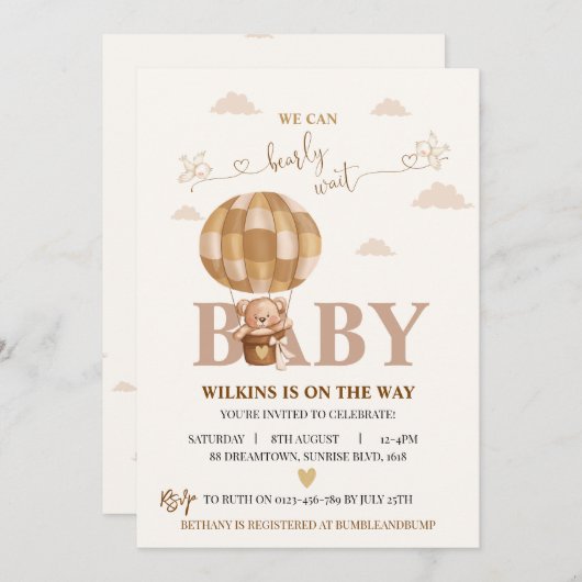 私たちは赤ちゃんシャワーの招待状を待つことができる 招待状 (正面/裏面)