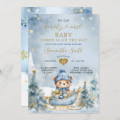 私たちは赤ちゃんシャワーほこりっぽい青い冬を待つことができる 招待状 (正面/裏面)