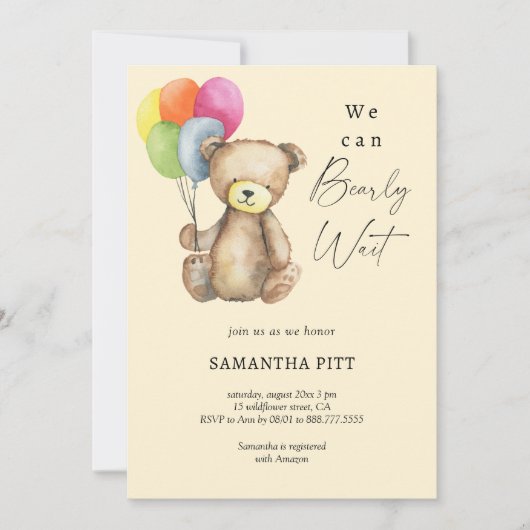 私たちは赤ちゃんシャワーを待つことができる 招待状 (正面)