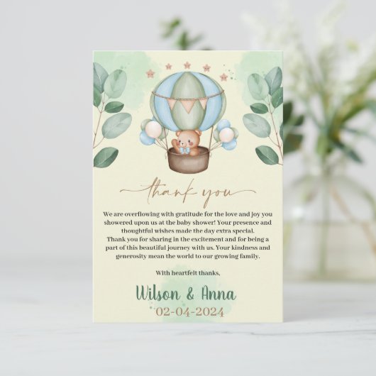 私たちは赤ちゃんシャワーベアを心から待っている サンキューカード (スタンド正面)