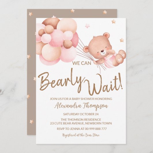 私たちは赤ちゃんシャワー赤ちゃん女の子を待つことができる 招待状 (正面/裏面)