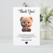 私たちは赤ちゃんシャワーteddy bear boy待つことができる サンキューカード (スタンド正面)