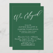 私たちは身内だけで式を挙げた、シンプルで上品な葉緑色のお祝い 招待状 (正面/裏面)