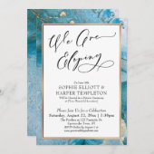 私たちは身内だけで挙式します ティール＆ゴールドインク 受付のみ 招待状 (正面/裏面)