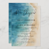 私たちは身内だけで海辺の挙式をしました 水彩画 海辺のプライベートウェディング 招待状 (正面/裏面)