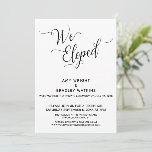 「私たちは身内だけで結婚式を挙げました」エレガントな結婚後お披露目パーティー 招待状 (スタンド正面)