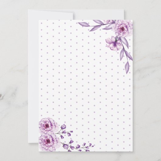 私たちは金ゴールドグリッタースクリプト紫の花結婚の 招待状 (裏面)