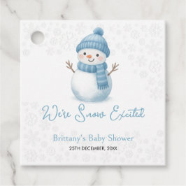 私たちは雪の興奮雪だるま男の子のシャワー フェイバータグ