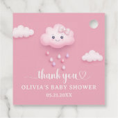 私たちは雲9かわいいピンクの女の子の赤ちゃんシャワー上にある フェイバータグ (裏面)