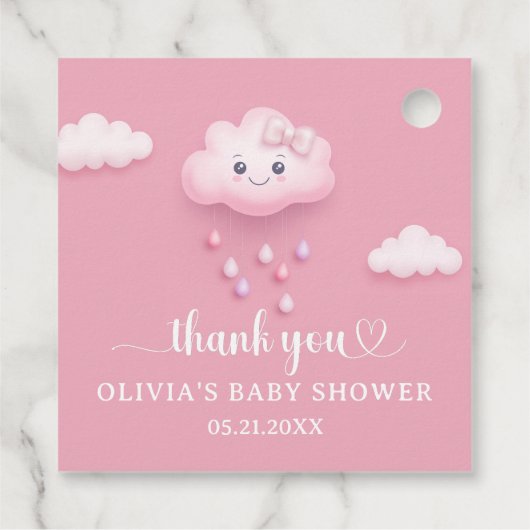 私たちは雲9かわいいピンクの女の子の赤ちゃんシャワー上にある フェイバータグ (裏面)