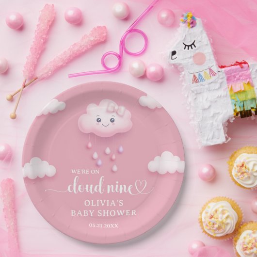 私たちは雲9かわいい笑顔のクラウドピンク ペーパープレート (パーティー)