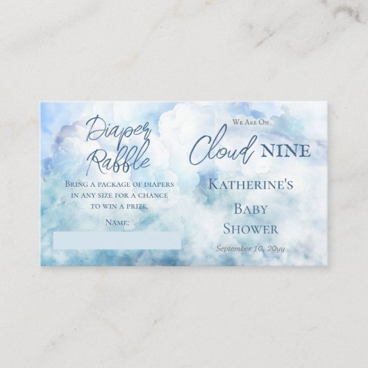 私たちは雲9赤ちゃんシャワーおむつラッフル上にある エンクロージャーカード (正面)