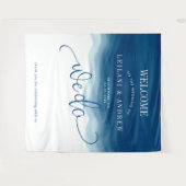 私たちは青グラデーション水彩波結婚の タペストリー (正面(横))