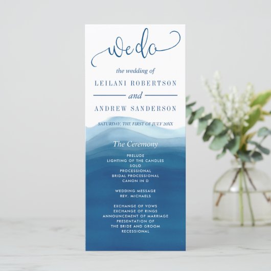 私たちは青グラデーション水彩波結婚の プログラム (スタンド正面)