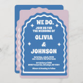 私たちは青モダン紫はっきりしたレトロ波形アーチ 招待状 (正面/裏面)