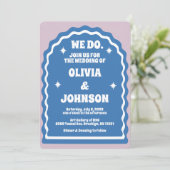 私たちは青モダン紫はっきりしたレトロ波形アーチ 招待状 (スタンド正面)