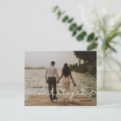 私たちは駆け落ちかわいい接続ハートフォント写真 ポストカード (スタンド正面)