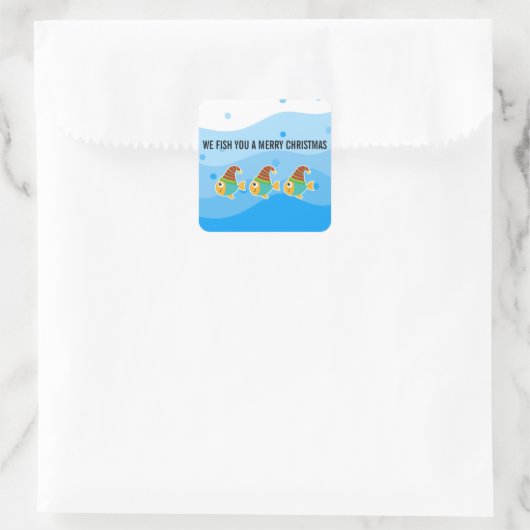 私たちは魚あなたが陽気なクリスマス広場のステッカーである スクエアシール (バッグ)