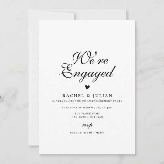 私たちは黒の文字のエンゲージメントに取り組んでいます 招待状 (正面)