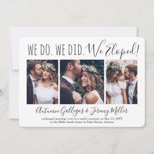 私たちは4つの写真の結婚式の披露宴のためだけに駆け落ちしました 招待状 (正面)