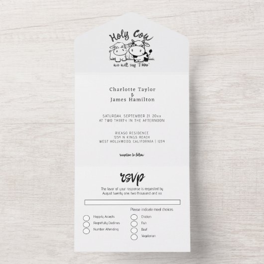 私たちは「モー」カウをテーマにしたカントリーウェディングと言います オールインワン招待状 (内側)