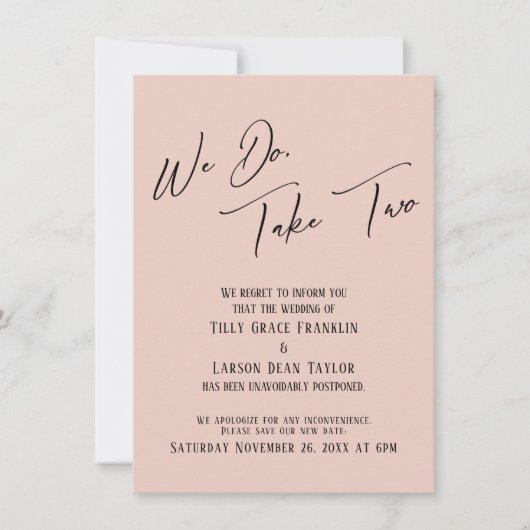 私たちは、2つ取る：遅延の結婚赤面ピンクのカード 招待状 (正面)