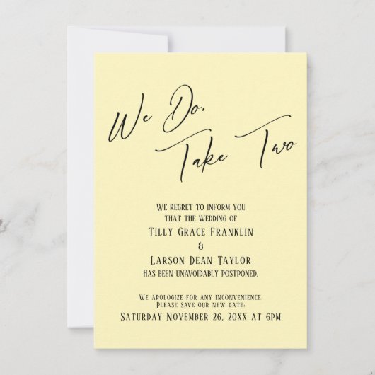 私たちは、2つ取る：遅延の黄色結婚を取淡い色のる 招待状 (正面)