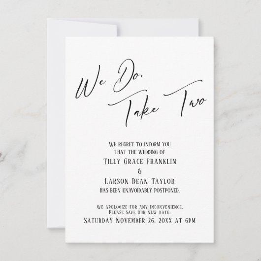 私たちは、2つ取る：遅延結婚のシンプル名刺 招待状 (正面)