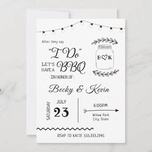 私たちはBBQスタイルの結婚披露宴をします 招待状 (正面)