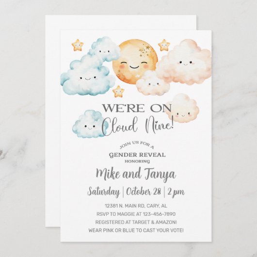 私たちはCloud Nineのジェンダーの公開の招待を受けている。 招待状 (正面/裏面)