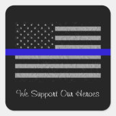 私たちはHEROES薄いブルーラインフラッグステッカーをサポート スクエアシール (正面)