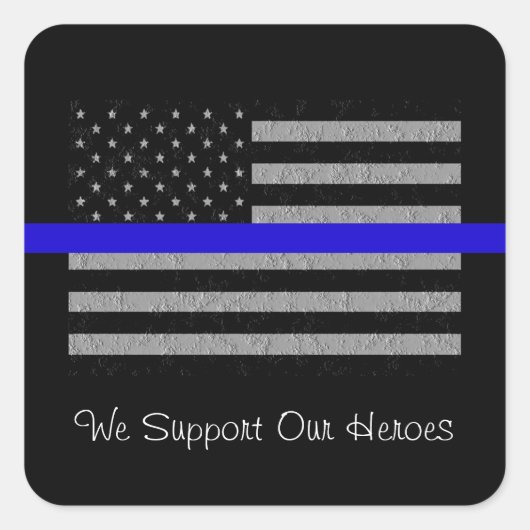私たちはHEROES薄いブルーラインフラッグステッカーをサポート スクエアシール (正面)
