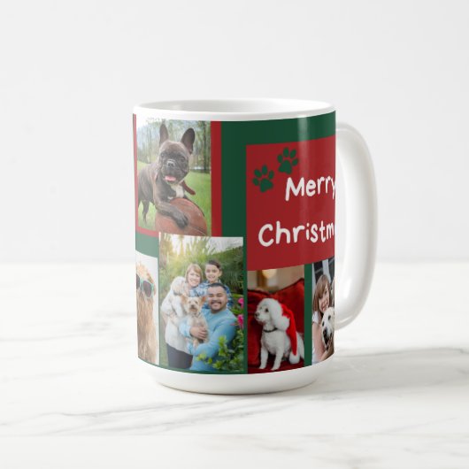 私たちはWoof Youメリークリスマス家族ペット写真かわいい コーヒーマグカップ (正面右)