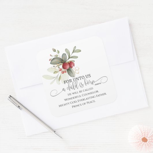 私たちへ子供はイザヤ生まれア9聖書聖書である スクエアシール (封筒)