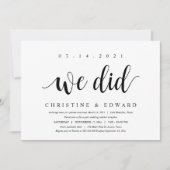 私たちもしました、モダンな結婚式後の秘密の挙式 招待状 (正面)