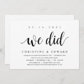 私たちもしました、モダンな結婚式後の秘密の挙式 招待状 (正面/裏面)